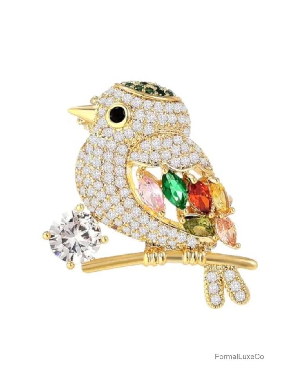 14K Gold Magpie Bird Brooch, Moissanite Crystal Branch Pin for Cardigans,